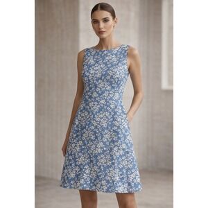 Alice + Olivia Clyde Cornflower Blue Floral Print‎ Shift Dress Size 8